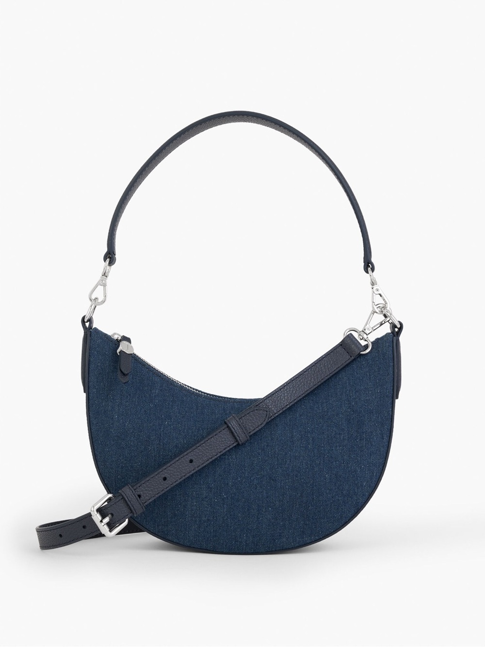 Talbots LEATHER TRIM DENIM CRESCENT SHOULDER BAG
